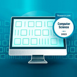 'Computer Science 2023' ribbon on a computer display, illustration