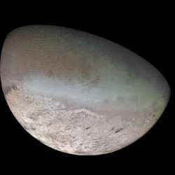 An image of Triton, a satellite of Neptune, taken in 1989 by Voyager 2 during its flyby.