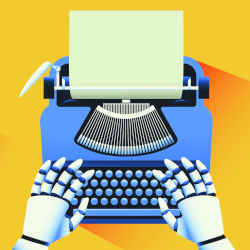 A robot typing. 