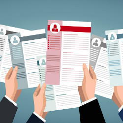 hands holding resumes, illustration