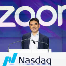 Zoom CEO Eric Yuan attends the opening bell at Nasdaq in New York in 2019.