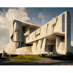 Architecture from beyond the grave; a building created by AI in the style of Le Corbusier.