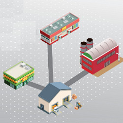 connected buildings, illustration