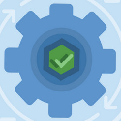 blue gear with a green checkmark in its center, illustration