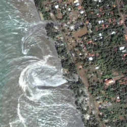 Flooding caused by a tsunami that hit the coast of Sri Lanka in 2004.