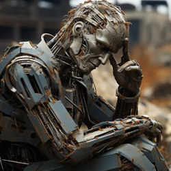 A machine version of Rodin's The Thinker. 