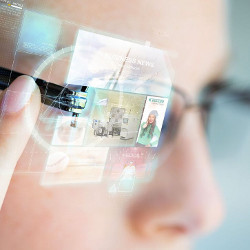 images projected onto the frames of a wearer's glasses 