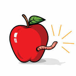 An apple with a worm in it. 