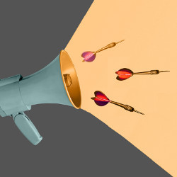 darts projected from a megaphone, illustration