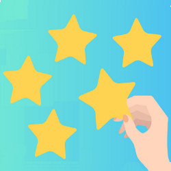 hand holds a fifth star up to a field of four stars, illustration