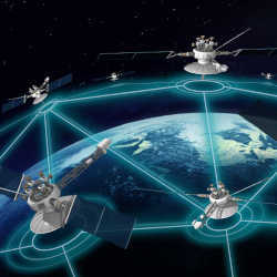 Artist's conception of satellites in low Earth orbit.