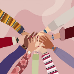 group of hands in DEI concept, illustration