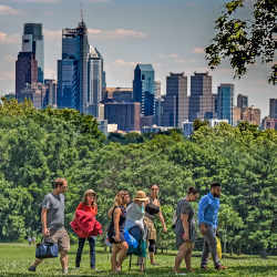 People enjoying Philadelphia's Fairmount Park.