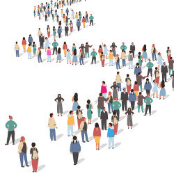 long line of people, illustration