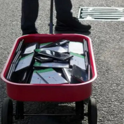 red wagon filled with cellphones