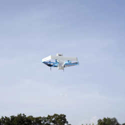 An Amazon drone delivering prescription medications in College Station, TX.