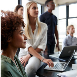 office workers looking with attention in one direction