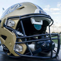 A football helmet developed by Gallaudet University with AT&T for deaf and hard-of-hearing players.