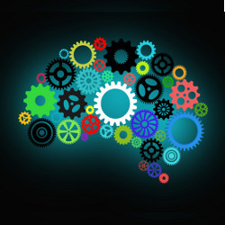 brain comprised of colored gears, illustration