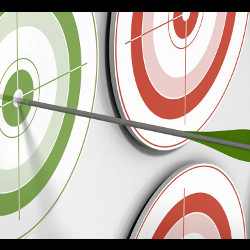 arrow in the bullseye of a green target next to a red target, illustration