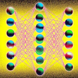 Illustration of a deep learning network with nodes connected by deep links.