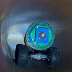 A robot inspecting the interior of a pipe.