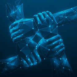 interlocking hands on a dark blue background, illustration