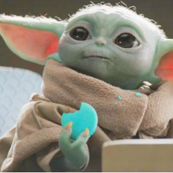 Baby Yoda with a blue macaron