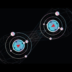 planets orbit around two compasses, illustration