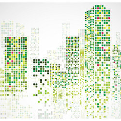 pointillist city skyline, illustration