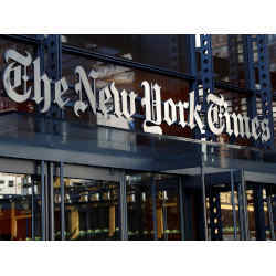 The entrance to The New York Times' headquarters. 