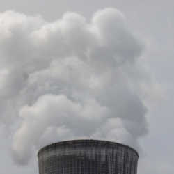 A cooling tower at a nuclear power facility.