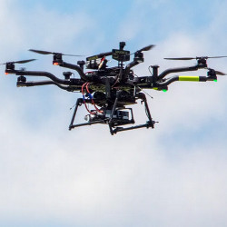 an Alta-8 unmanned aircraft system flies above NASAs Langley Research Center