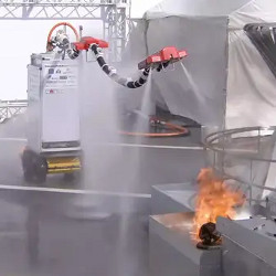 a demonstration of the Dragon Firefighter robot