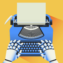 robotic hands using a typewriter, illustration