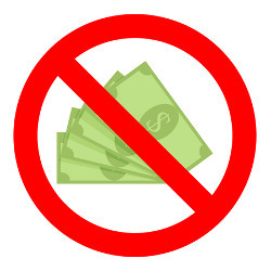 red 'no' icon over dollar bills, illustration