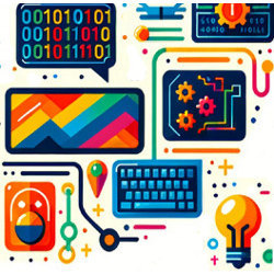 colorful education and computing icons, illustration