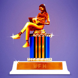 trophy of a woman working on a laptop computer