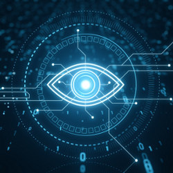 digital eye on dark blue background, illustration