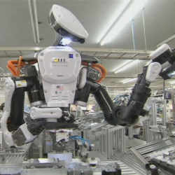 A two-armed robot at work.