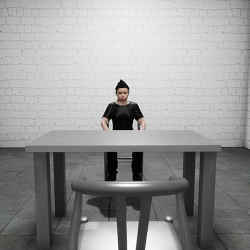 Participants are questioned inside a virtual reality interview room.
