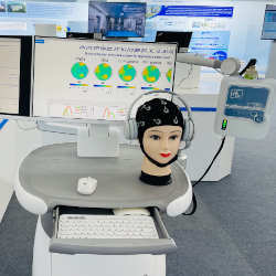 A brain computer interface (BCI) system on display at the 2023 World Intelligence Congress in Tianjin on May 18, 2023. 