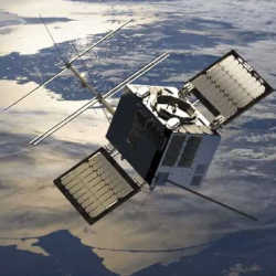 Artist's impression of the NorSat-TD satellite in orbit.