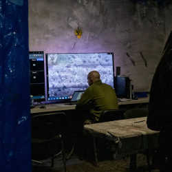 A Ukrainian military analyst reviews videos obtained by drone operators near Bakhmut.
