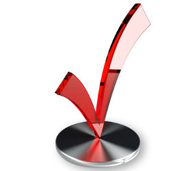 red checkmark on a silver, circular platform, illustration